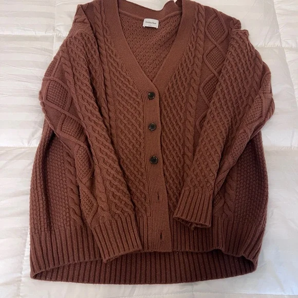 Cozy Brown Cable Knit Cardigan - Picture 1 of 4